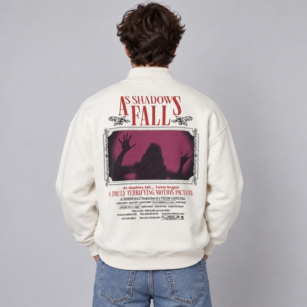 ASOS Design Sweatshirt Men Medium Cream As Shadows Fall Horror Graphic Mock Neck